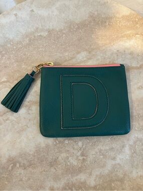 Mark & Graham “D” Teal Leather Tassel Zip Pouch